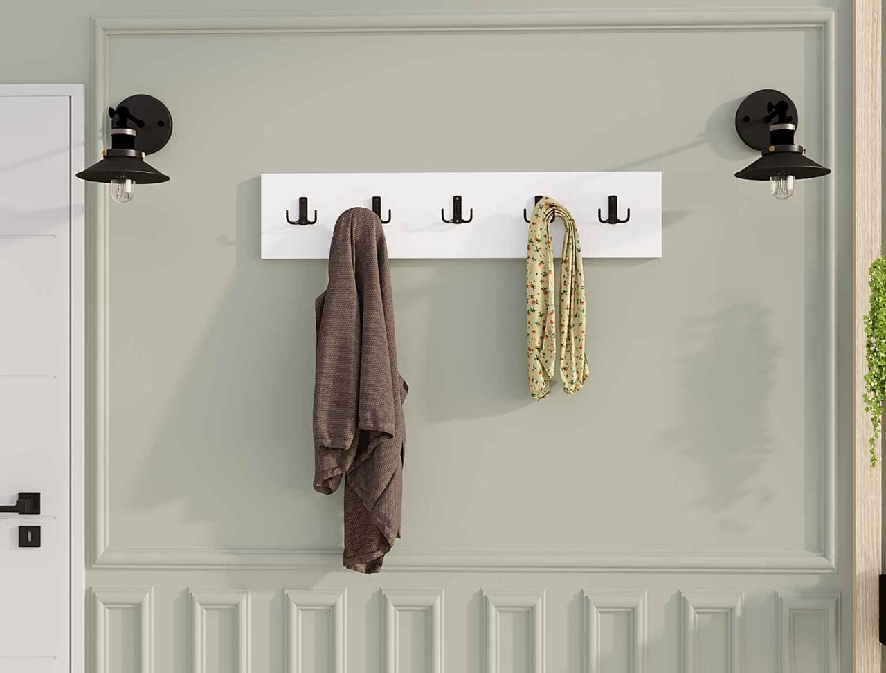 Cuier de perete, Hanah Home, Beşli, 80x17x1.8 cm, Alb - imagine 4